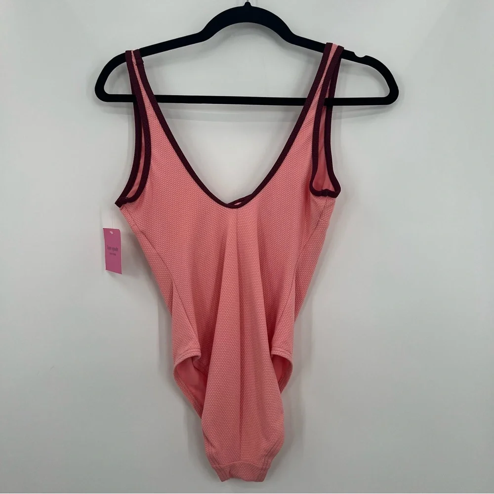 NWT Kate Spade New York Shell Pink Contrast Trim One Piece Swimsuit Bikini M - Picture 7 of 13